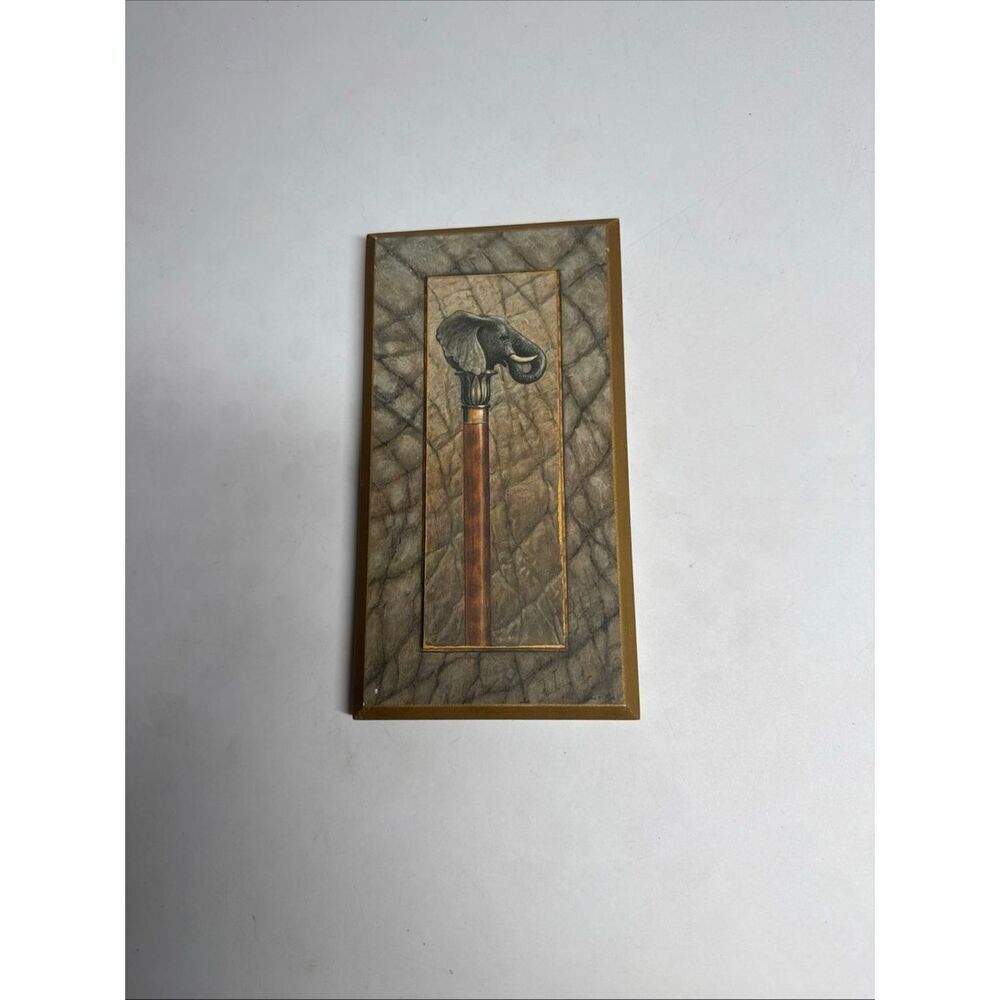 Vintage Arts Arnie Fisk Elephant Print Wooden Plaque 9,5” X 5” See Description